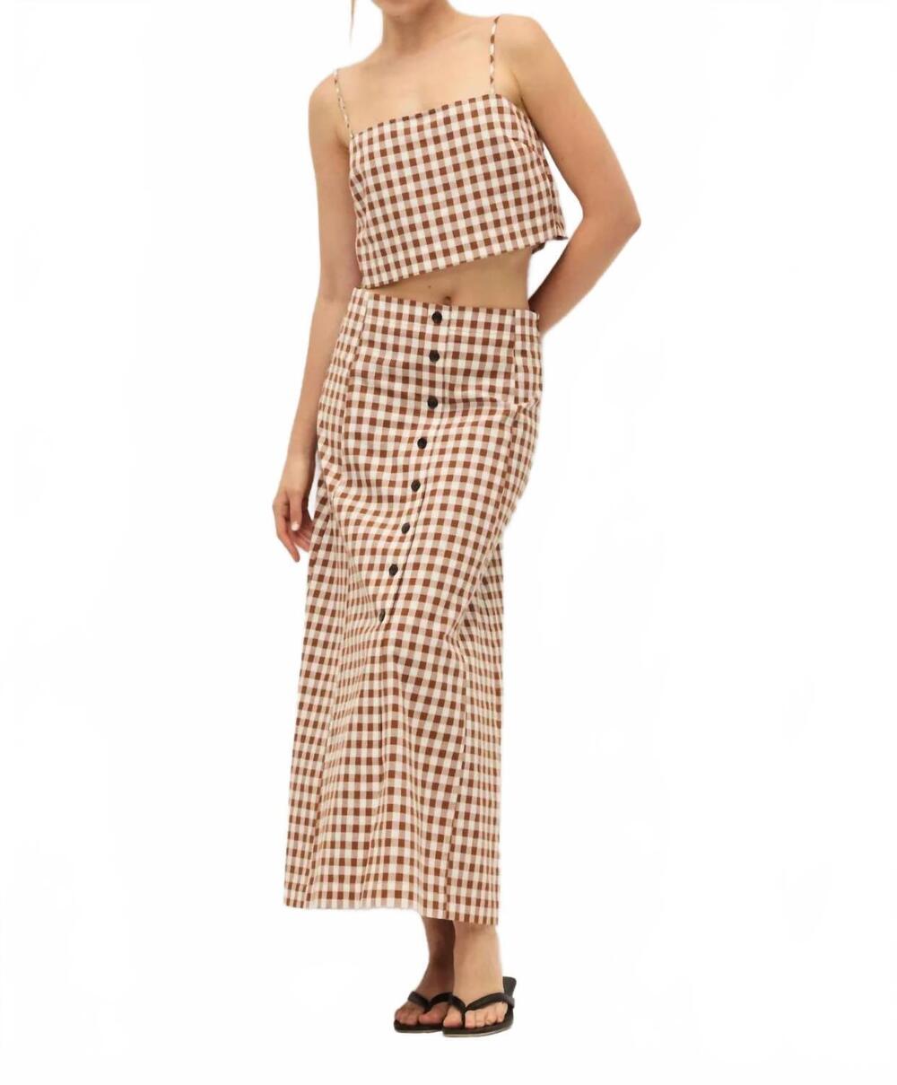 NEW ELODIE bianca gingham crop top in brown/ivory